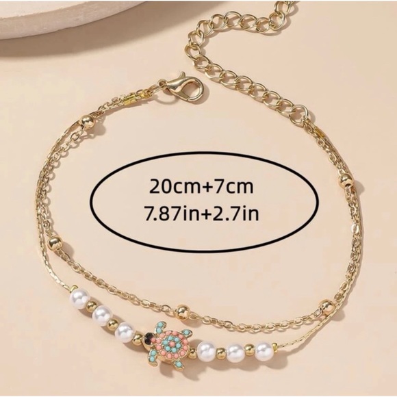 1 LEFT! Gold Layered Pearl And Turtle Ankle Bracelet - Picture 3 of 4
